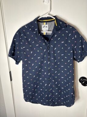 Denim & Flower Tropical Print Short Sleeve Button Up Shirt Size Medium Vacation